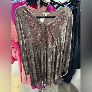 Mystree Brown Velvet Top with Embroidered Details
